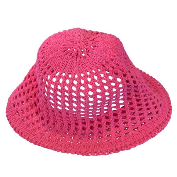 On 34th Women's Open-Knit Crochet Fuchsia Pink Sun Hat - Picture 1 of 2